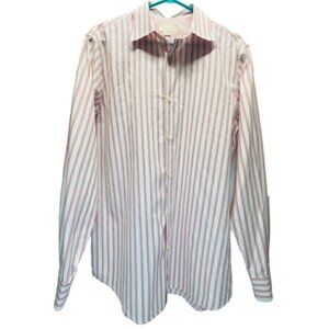 Banana Republic Men's Medium Classic Fit Red White Pink‎ Striped Dress Shirt EUC